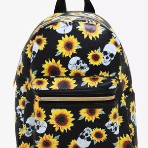 Hot Topic Black and Yellow Sunflower Skull Backpack
